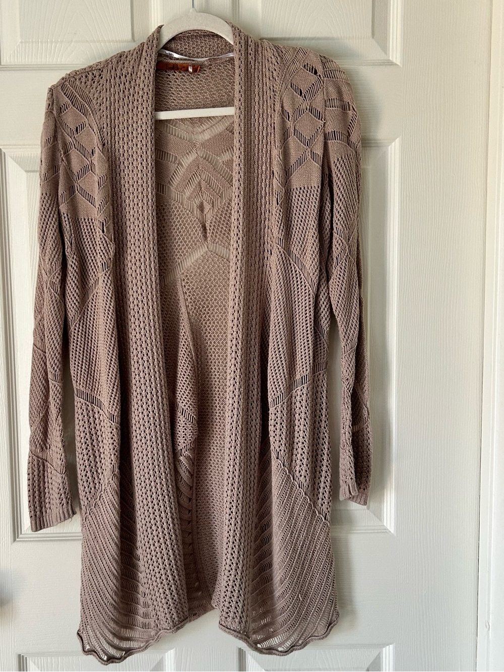 Belldini Taupe Crochet Open Front Cardigan Lightweight Women's Size L